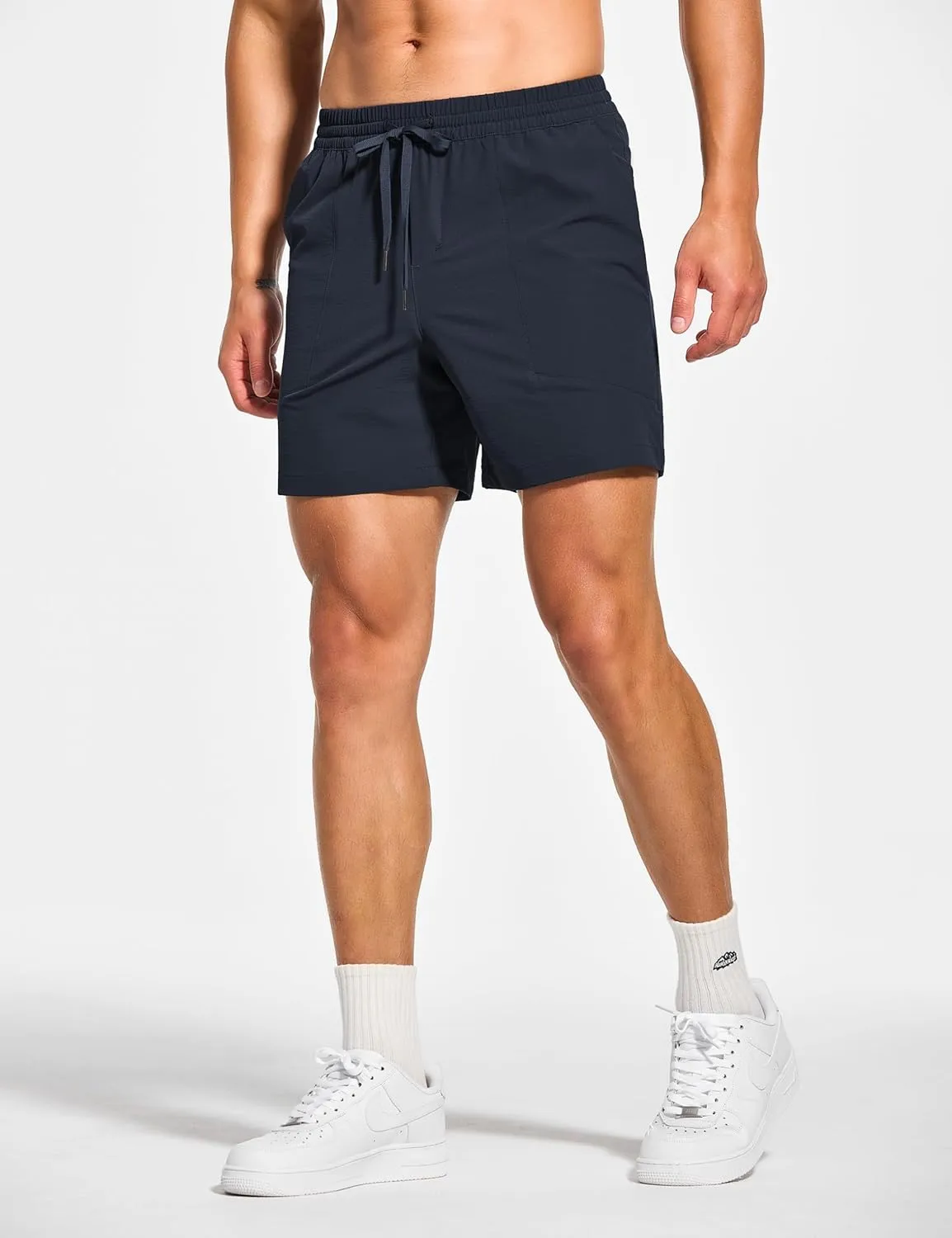 DEMOZU Men's 5 Inch Linerless Workout Casual Shorts Quick Dry Gym Running Athletic Shorts with Pockets