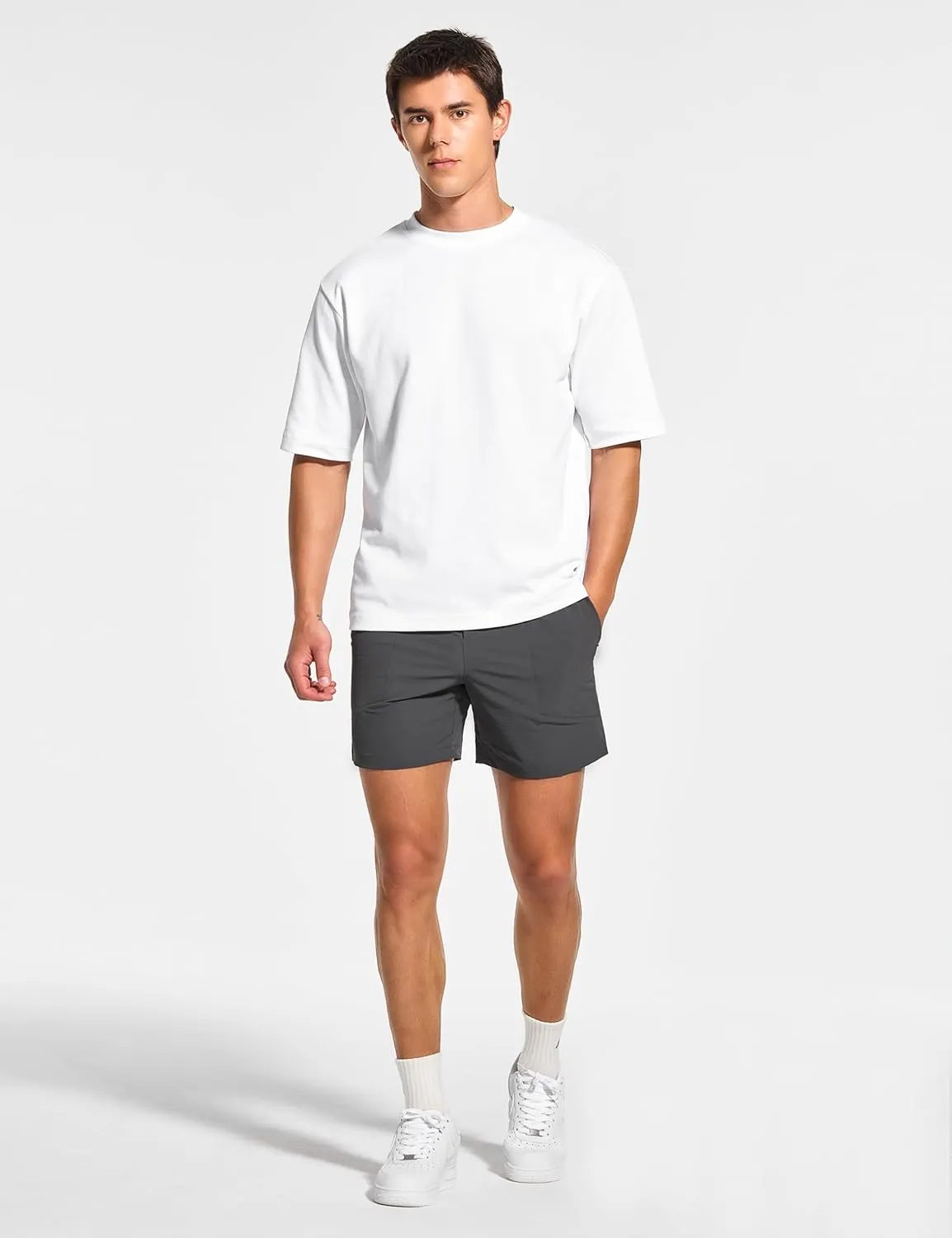 DEMOZU Men's 5 Inch Linerless Workout Casual Shorts Quick Dry Gym Running Athletic Shorts with Pockets