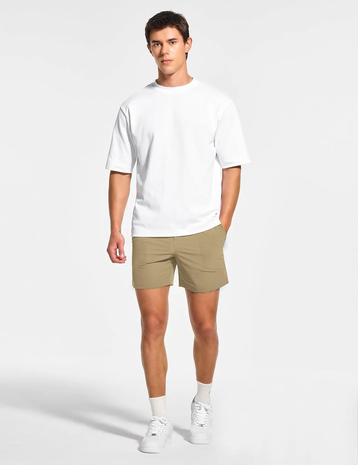 DEMOZU Men's 5 Inch Linerless Workout Casual Shorts Quick Dry Gym Running Athletic Shorts with Pockets