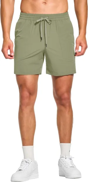 DEMOZU Men's 5 Inch Linerless Workout Casual Shorts Quick Dry Gym Running Athletic Shorts with Pockets