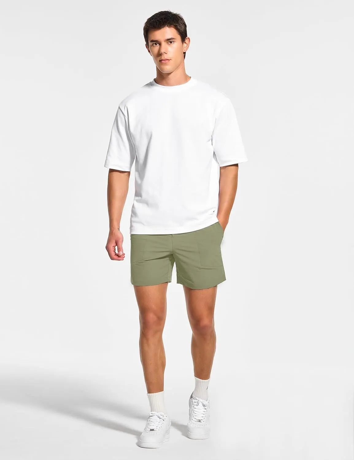 DEMOZU Men's 5 Inch Linerless Workout Casual Shorts Quick Dry Gym Running Athletic Shorts with Pockets