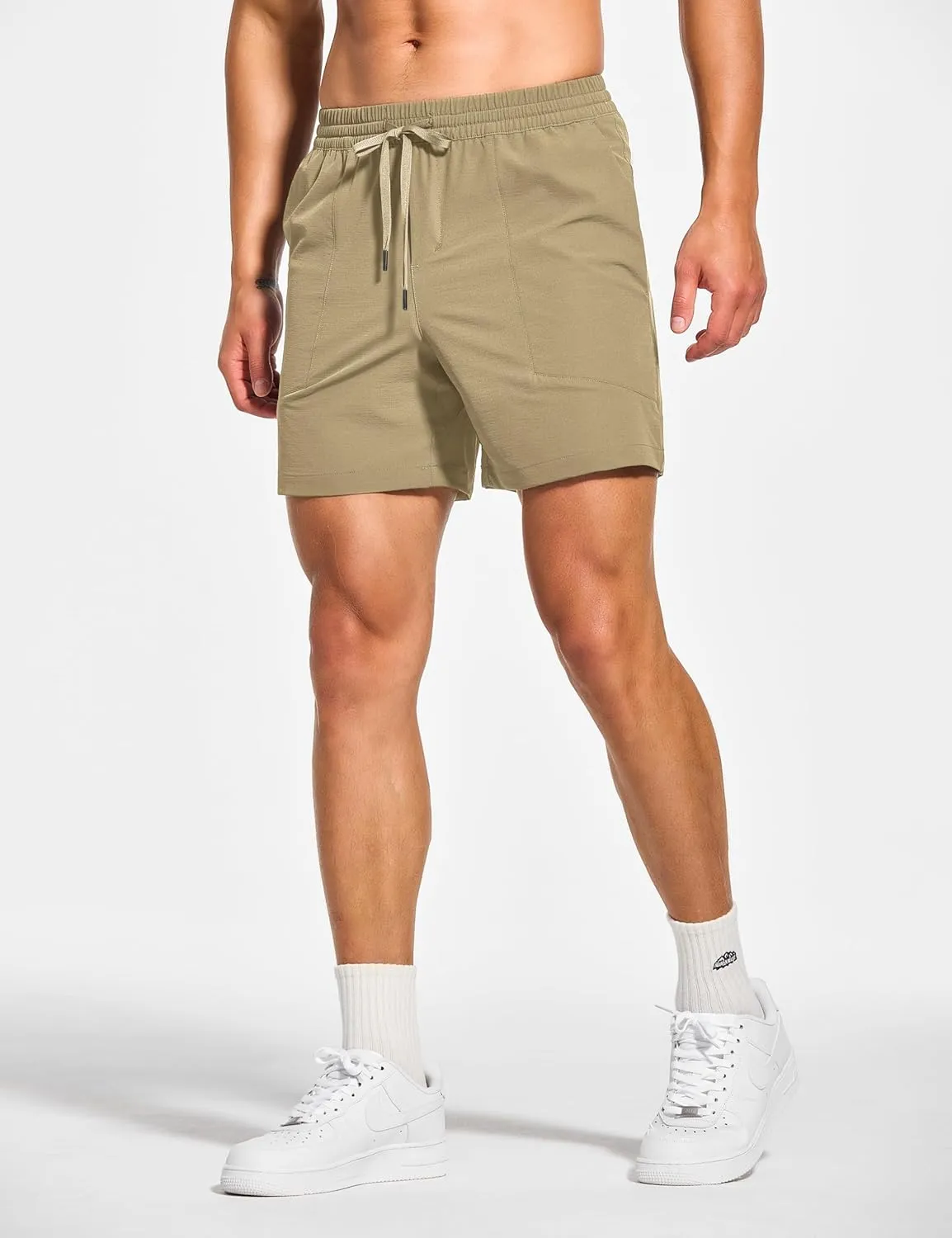 DEMOZU Men's 5 Inch Linerless Workout Casual Shorts Quick Dry Gym Running Athletic Shorts with Pockets