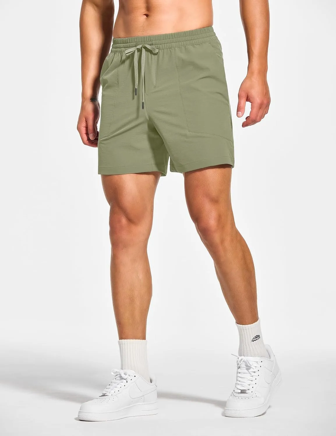 DEMOZU Men's 5 Inch Linerless Workout Casual Shorts Quick Dry Gym Running Athletic Shorts with Pockets