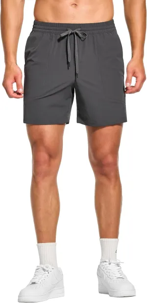 DEMOZU Men's 5 Inch Linerless Workout Casual Shorts Quick Dry Gym Running Athletic Shorts with Pockets
