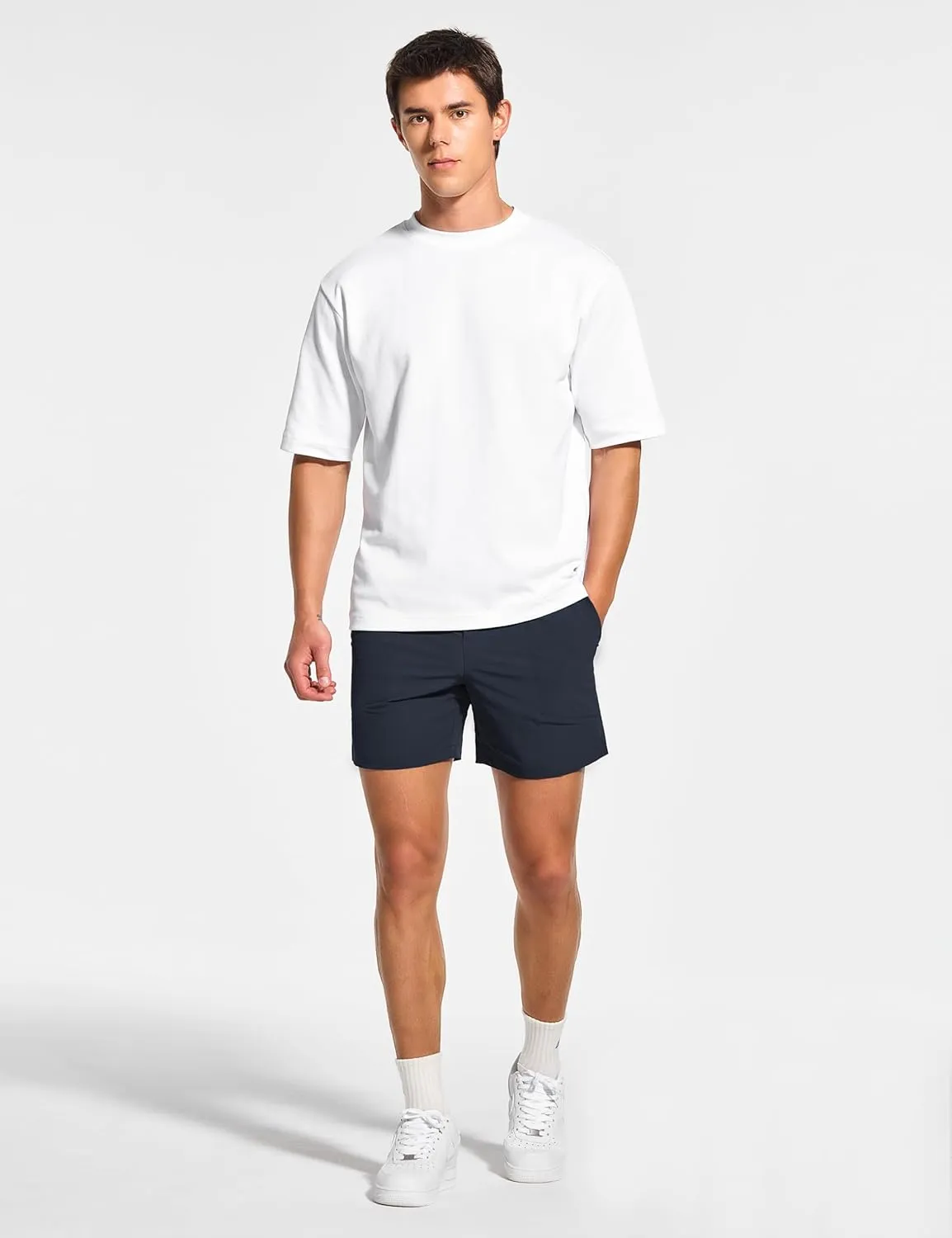 DEMOZU Men's 5 Inch Linerless Workout Casual Shorts Quick Dry Gym Running Athletic Shorts with Pockets