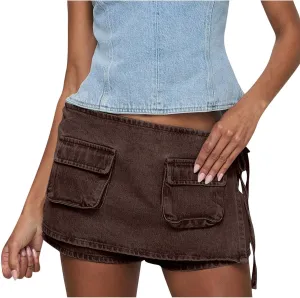 Denim Shorts for Women Dressy Casual Vintage Drawstring High Waist Pockets Loose Fit Travel Jeans Short Pants 2025