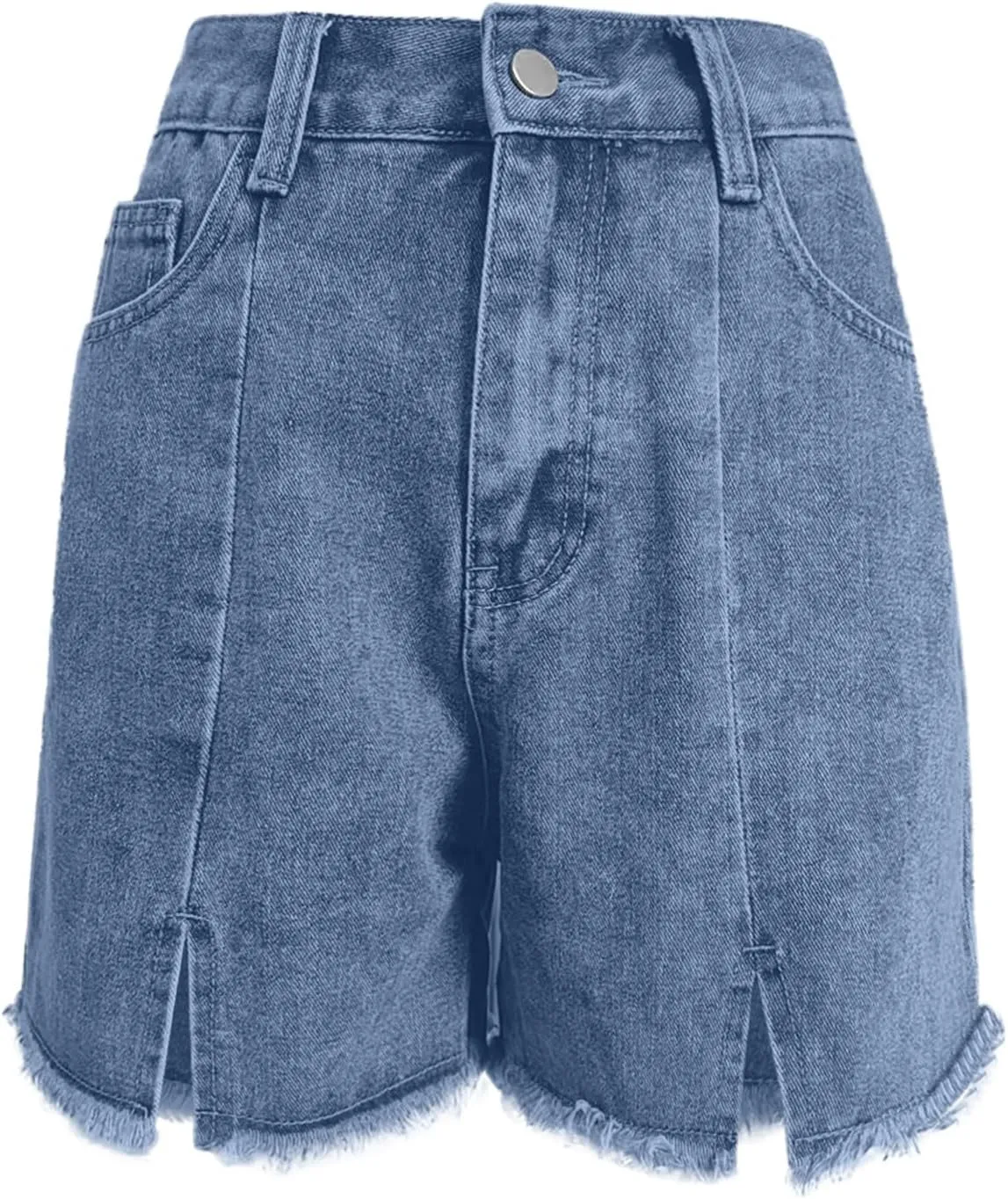 Denim Shorts Women High Waisted Stretchy Frayed Raw Hem Slit Jean Shorts with Pockets Trendy Distressed Cut Off Short