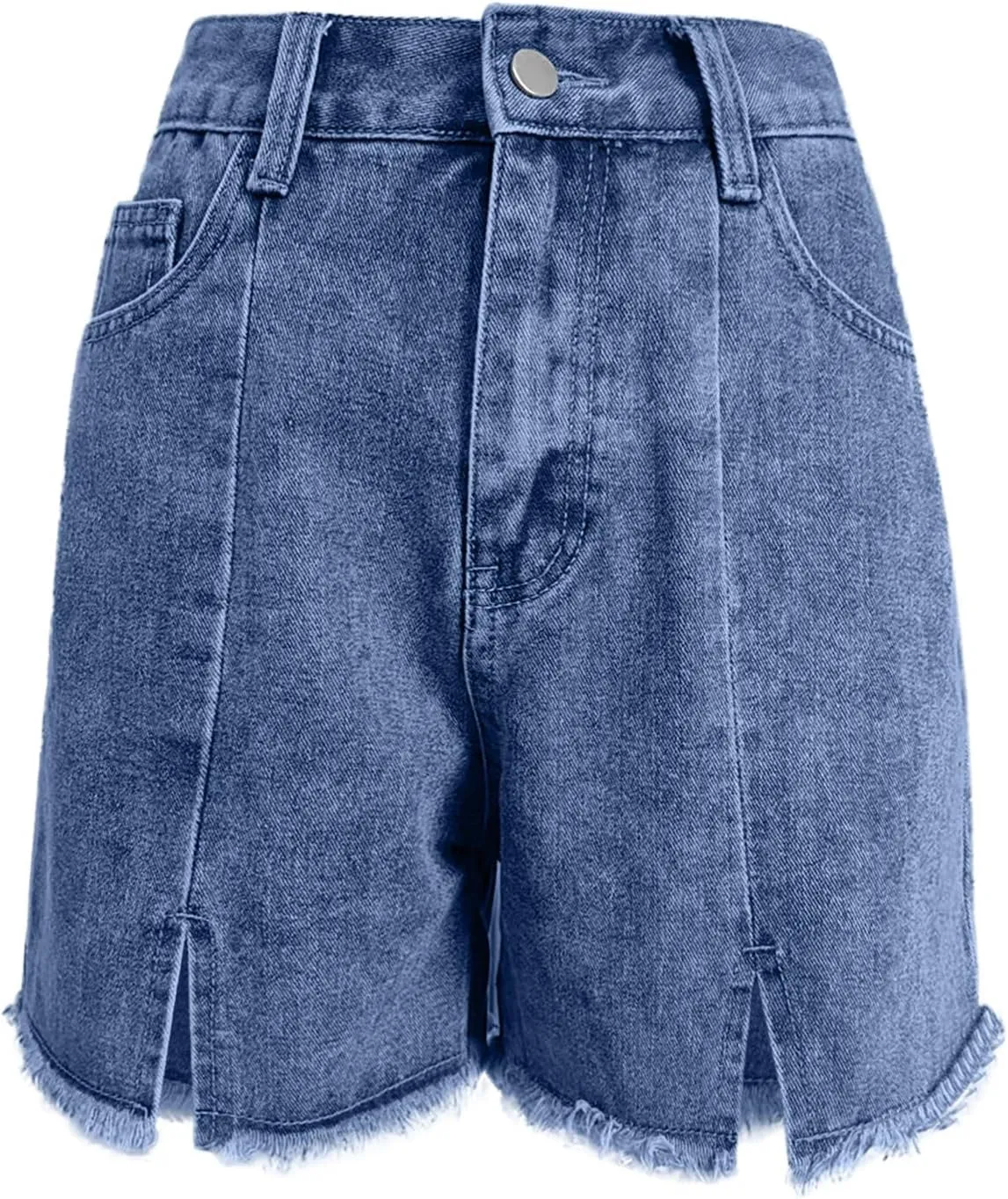 Denim Shorts Women High Waisted Stretchy Frayed Raw Hem Slit Jean Shorts with Pockets Trendy Distressed Cut Off Short