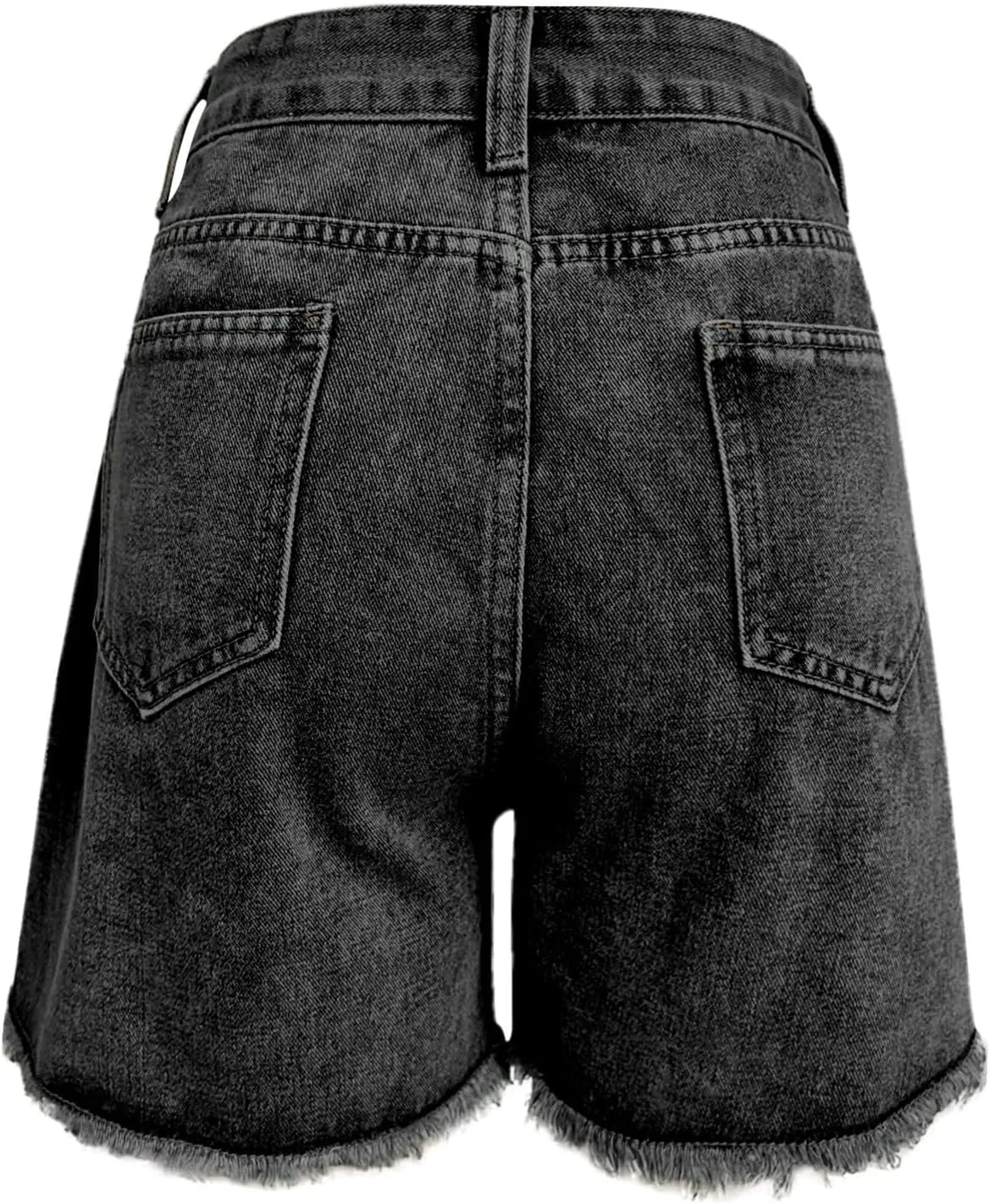 Denim Shorts Women High Waisted Stretchy Frayed Raw Hem Slit Jean Shorts with Pockets Trendy Distressed Cut Off Short