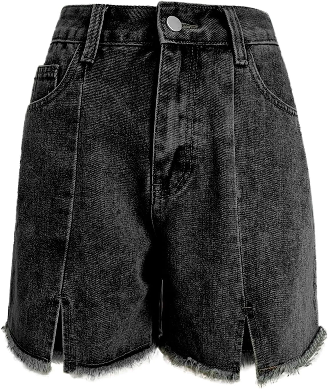 Denim Shorts Women High Waisted Stretchy Frayed Raw Hem Slit Jean Shorts with Pockets Trendy Distressed Cut Off Short