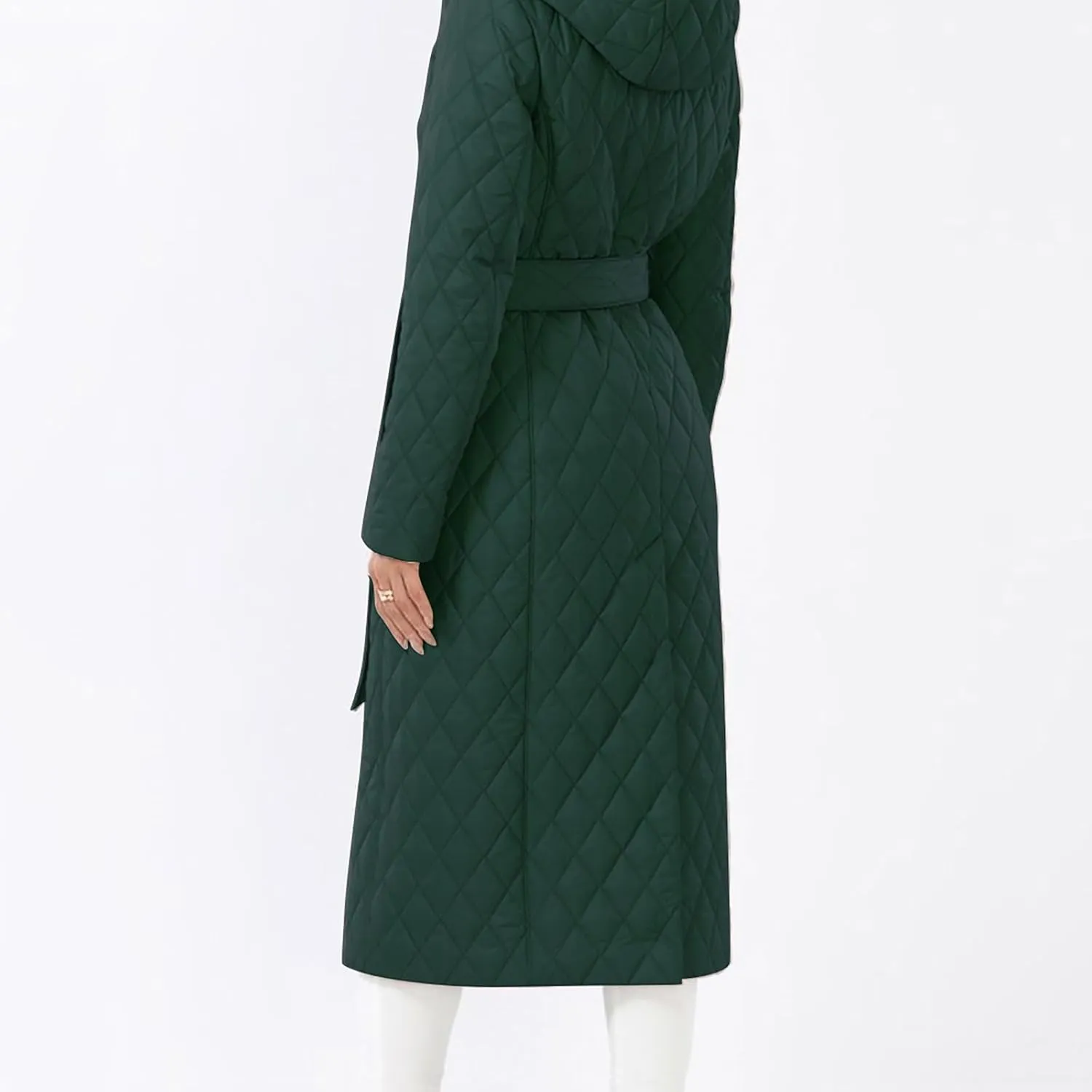 Double Breasted Long Belted Coats Women Long Sleeve Argyle Hoodies Quilted Jacket Maxi Winter Warm Down Coat Outerwear