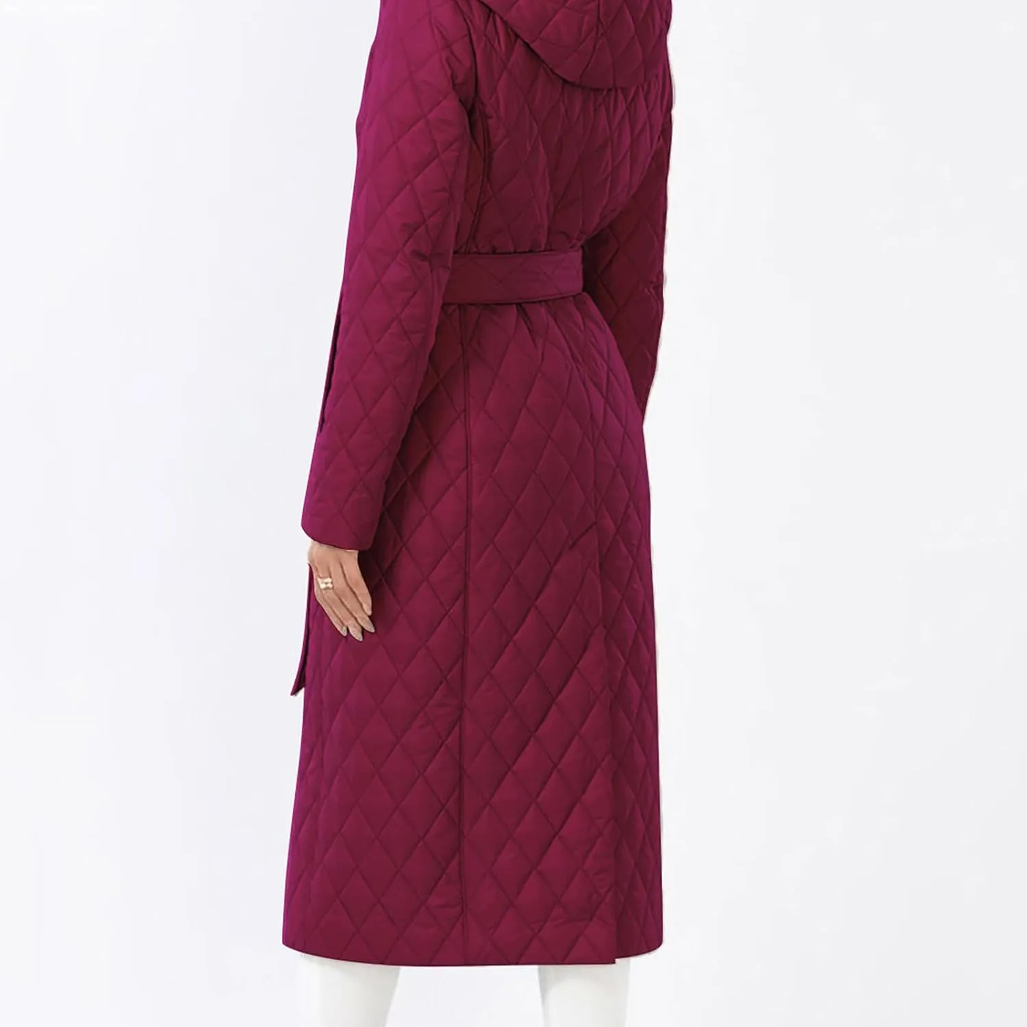 Double Breasted Long Belted Coats Women Long Sleeve Argyle Hoodies Quilted Jacket Maxi Winter Warm Down Coat Outerwear