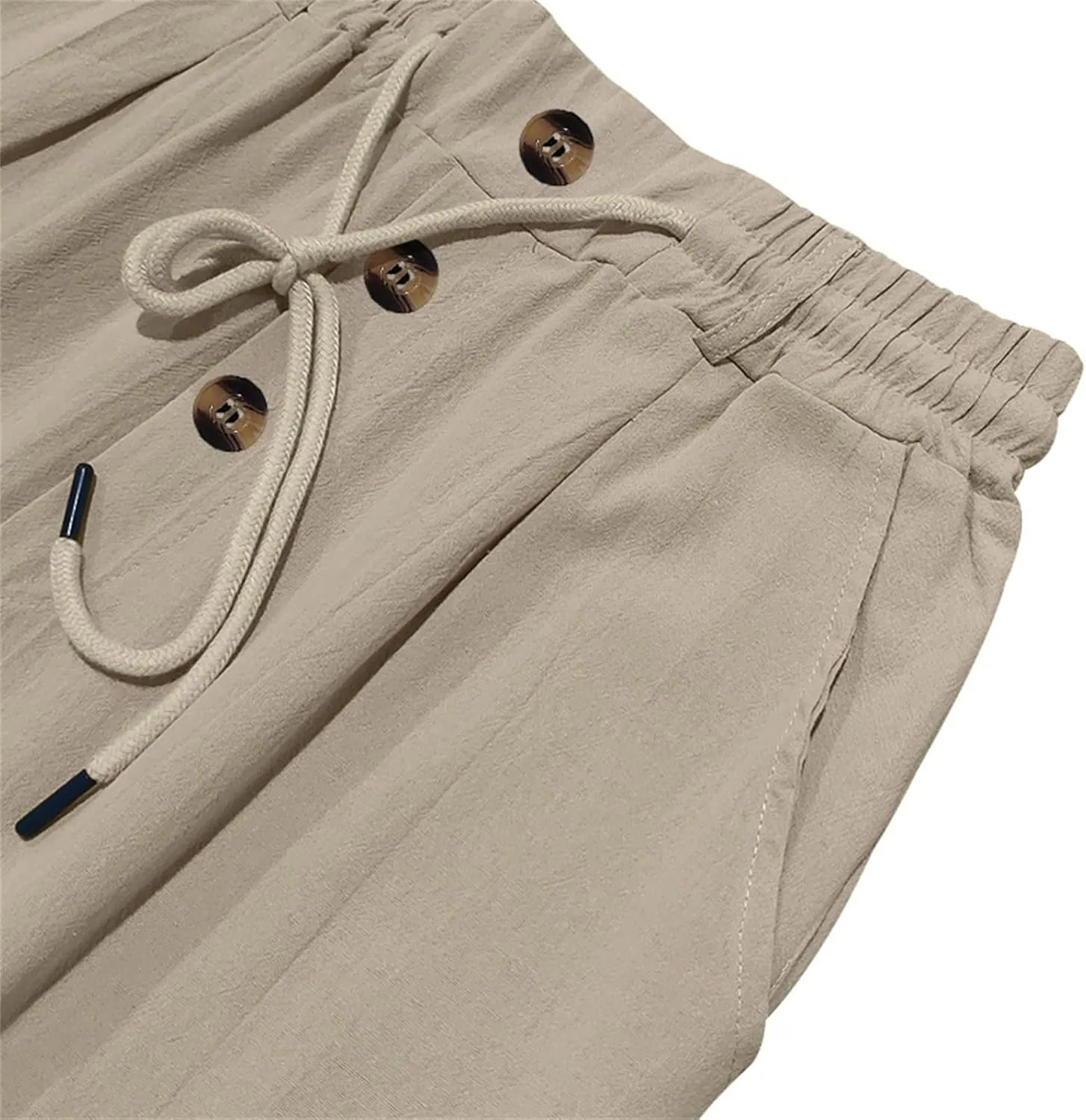 evzosrz Mens Baggy Linen Pants Casual Button Drawstring Elastic Waist Sweatpants Lightweight Summer Loose Fit Jogger Trousers