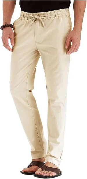 evzosrz Mens Pants Straight Drawstring Casual Business Dress Trousers Elastic Waist Beach Loose Fit Plus Size Flat Front Pant