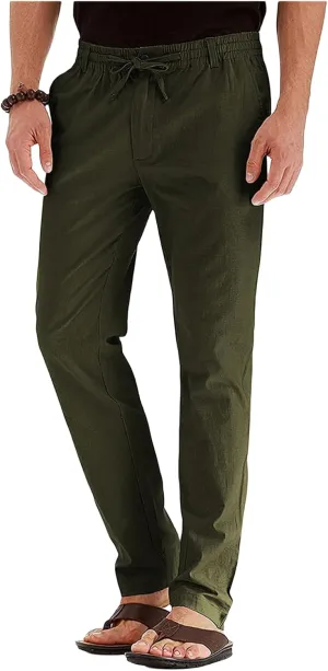 evzosrz Mens Pants Straight Drawstring Casual Business Dress Trousers Elastic Waist Beach Loose Fit Plus Size Flat Front Pant