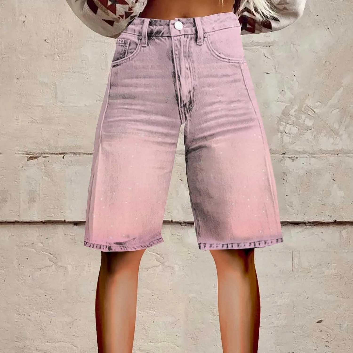 fanmpghleoo Jorts Women Baggy High Waisted Mid Thigh Wide Leg Denim Bermuda Shorts Summer Casual Stretchy Loose Jean Shorts