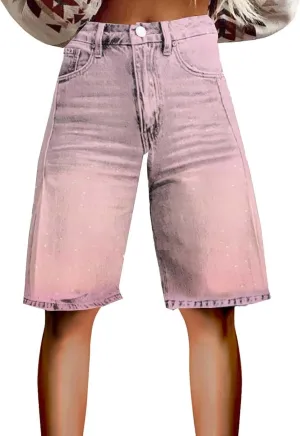 fanmpghleoo Jorts Women Baggy High Waisted Mid Thigh Wide Leg Denim Bermuda Shorts Summer Casual Stretchy Loose Jean Shorts