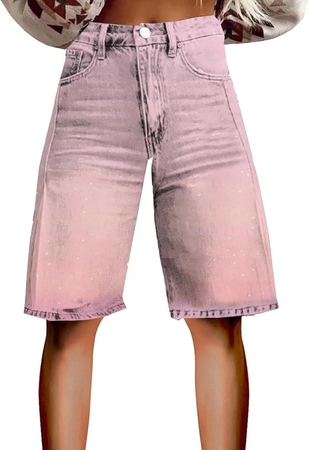 fanmpghleoo Jorts Women Baggy High Waisted Mid Thigh Wide Leg Denim Bermuda Shorts Summer Casual Stretchy Loose Jean Shorts