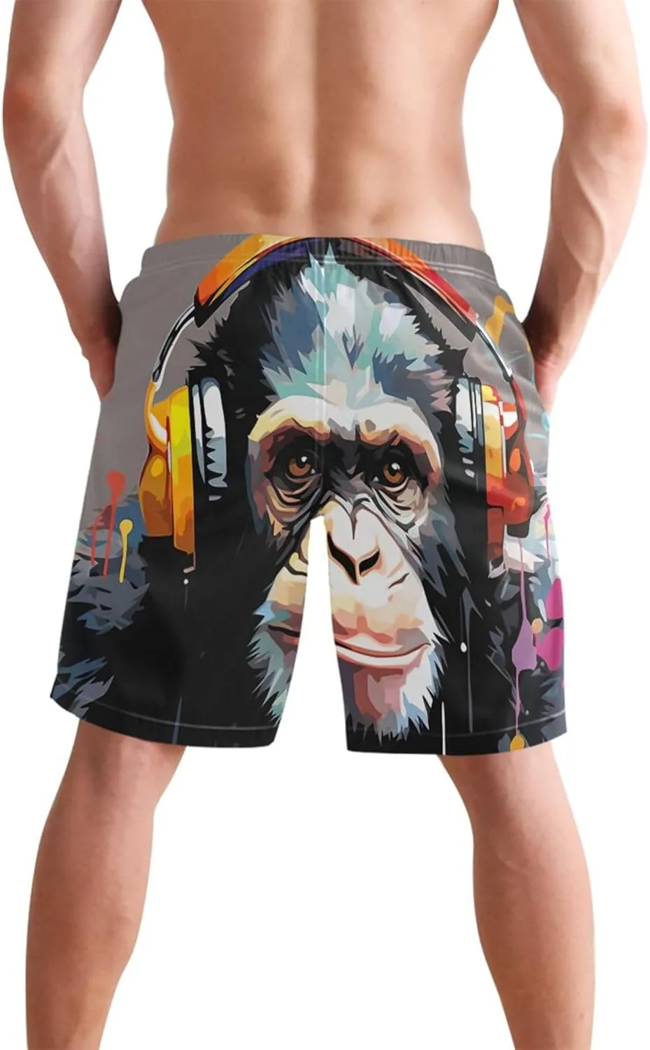 Gorilla Painting Funny Beach Casual Shorts Men Swim Trunks Funny Hawaiian Quick Dry Bathing Suits S
