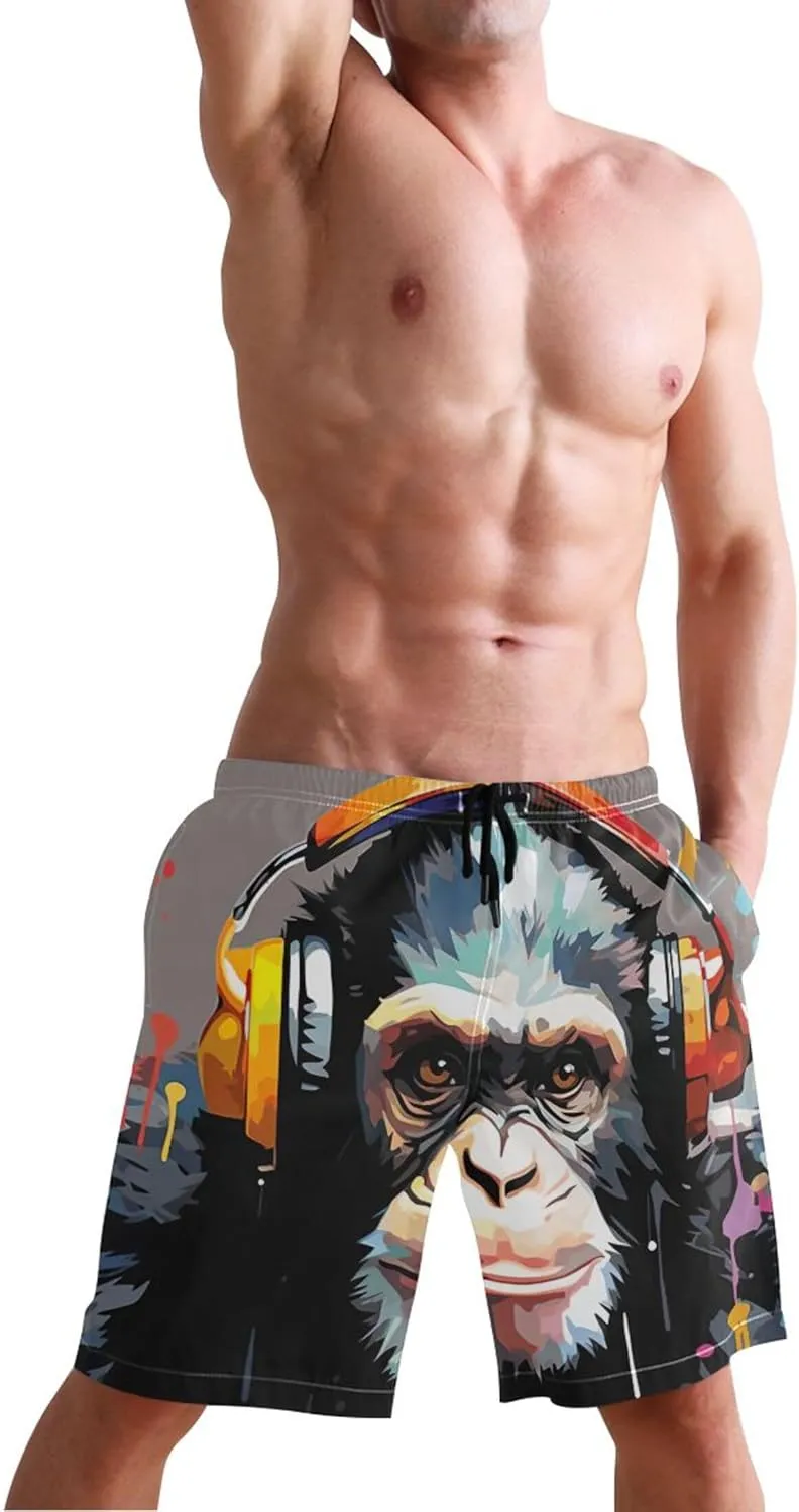Gorilla Painting Funny Beach Casual Shorts Men Swim Trunks Funny Hawaiian Quick Dry Bathing Suits S