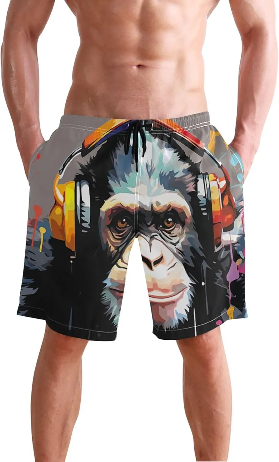 Gorilla Painting Funny Beach Casual Shorts Men Swim Trunks Funny Hawaiian Quick Dry Bathing Suits S