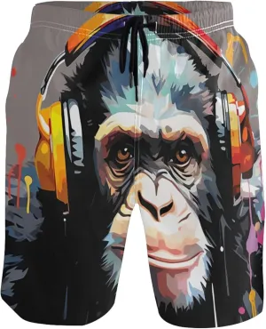Gorilla Painting Funny Beach Casual Shorts Men Swim Trunks Funny Hawaiian Quick Dry Bathing Suits S