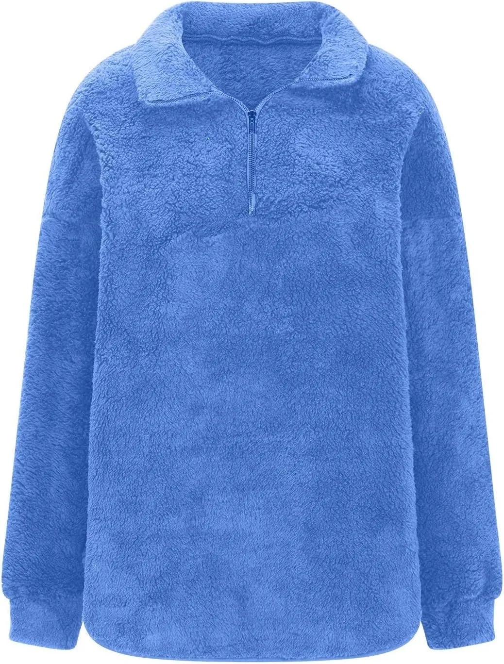 Half Zip Sweatshirt Women Oversized Sherpa Fleece Pullover Fluffy Fuzzy Sweaters Cute Winter Jackets with Pockets