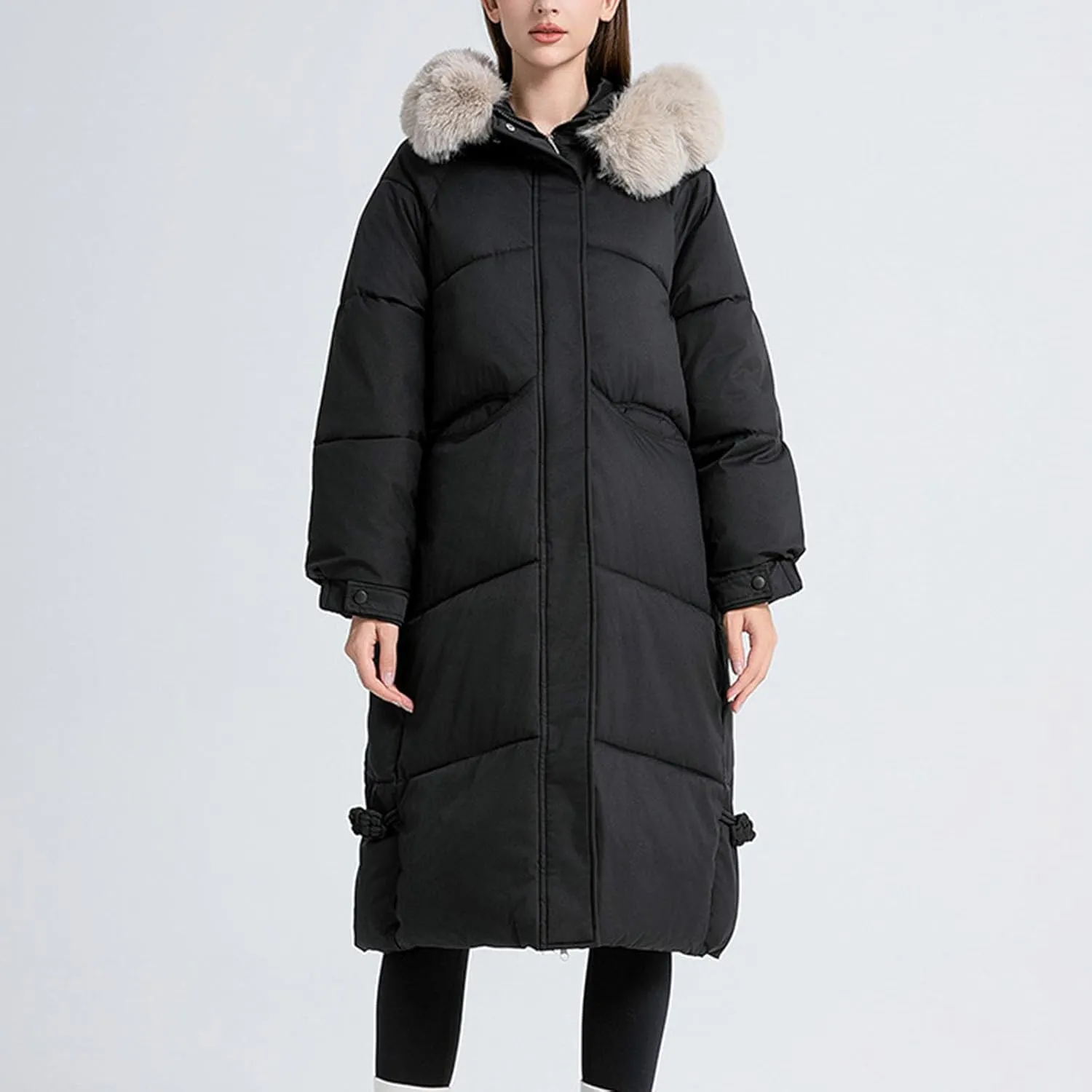 Heavyweight Long Down Jacket for Women Thicken Oversized Outerwear with Faux Fur Hood Winter Fashion Warm Puffer Coat