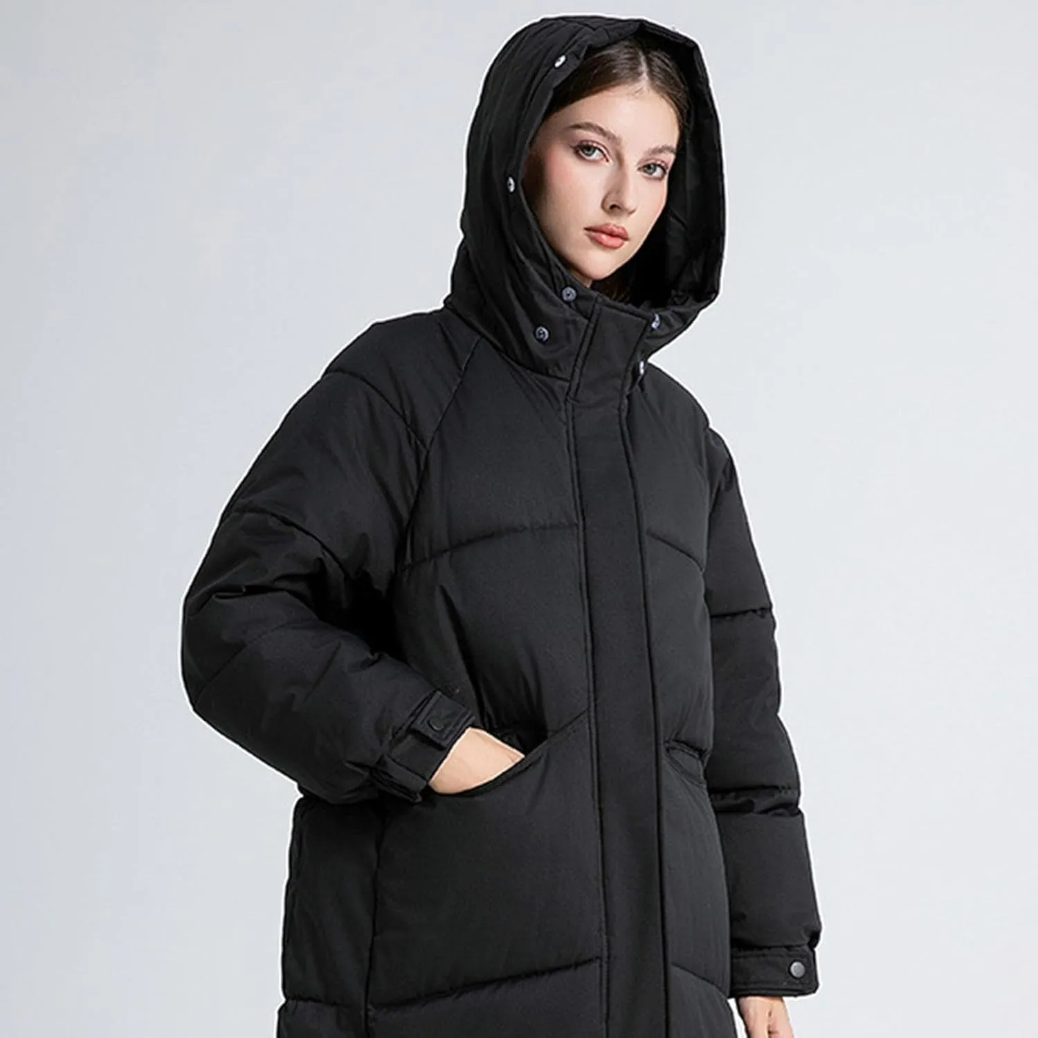 Heavyweight Long Down Jacket for Women Thicken Oversized Outerwear with Faux Fur Hood Winter Fashion Warm Puffer Coat