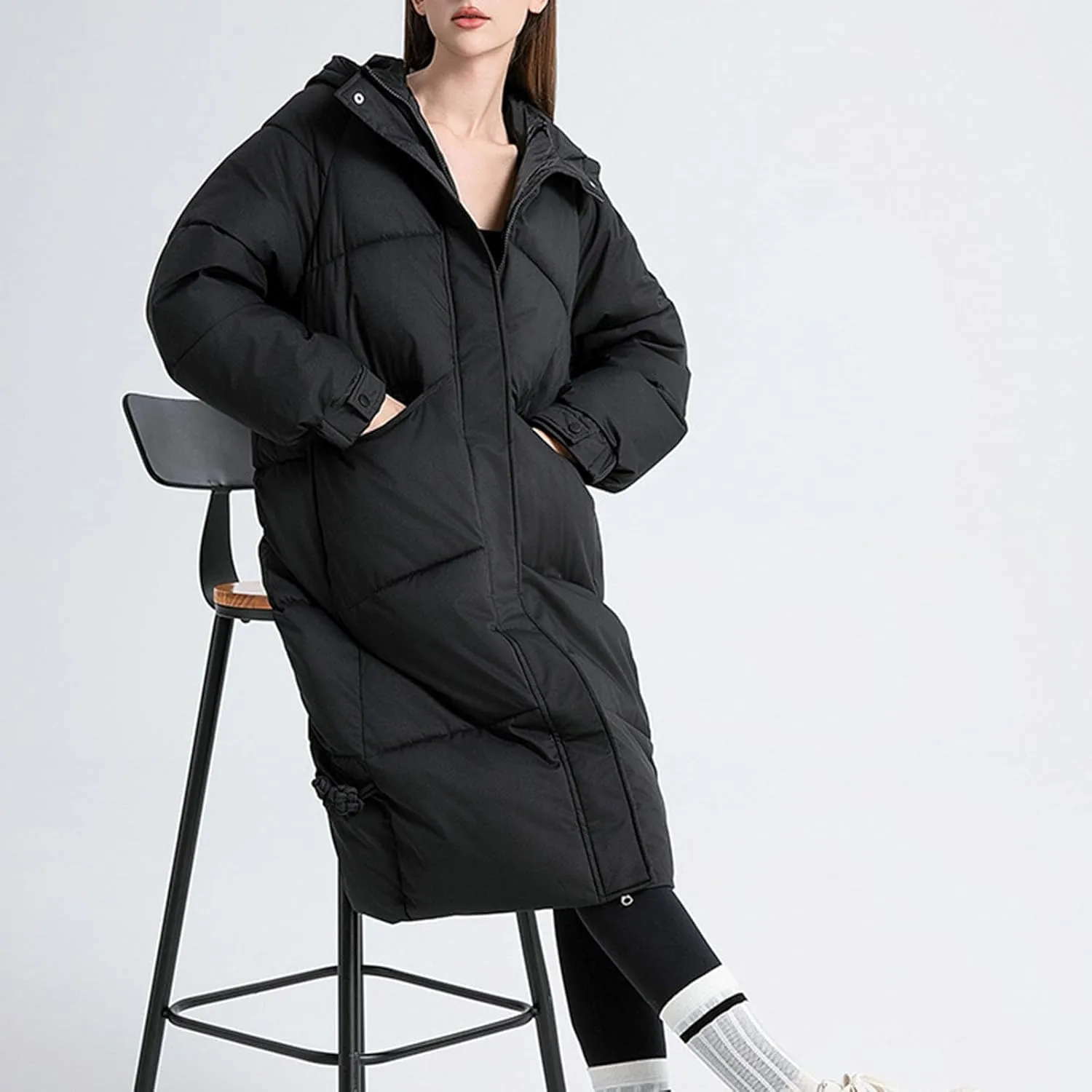 Heavyweight Long Down Jacket for Women Thicken Oversized Outerwear with Faux Fur Hood Winter Fashion Warm Puffer Coat