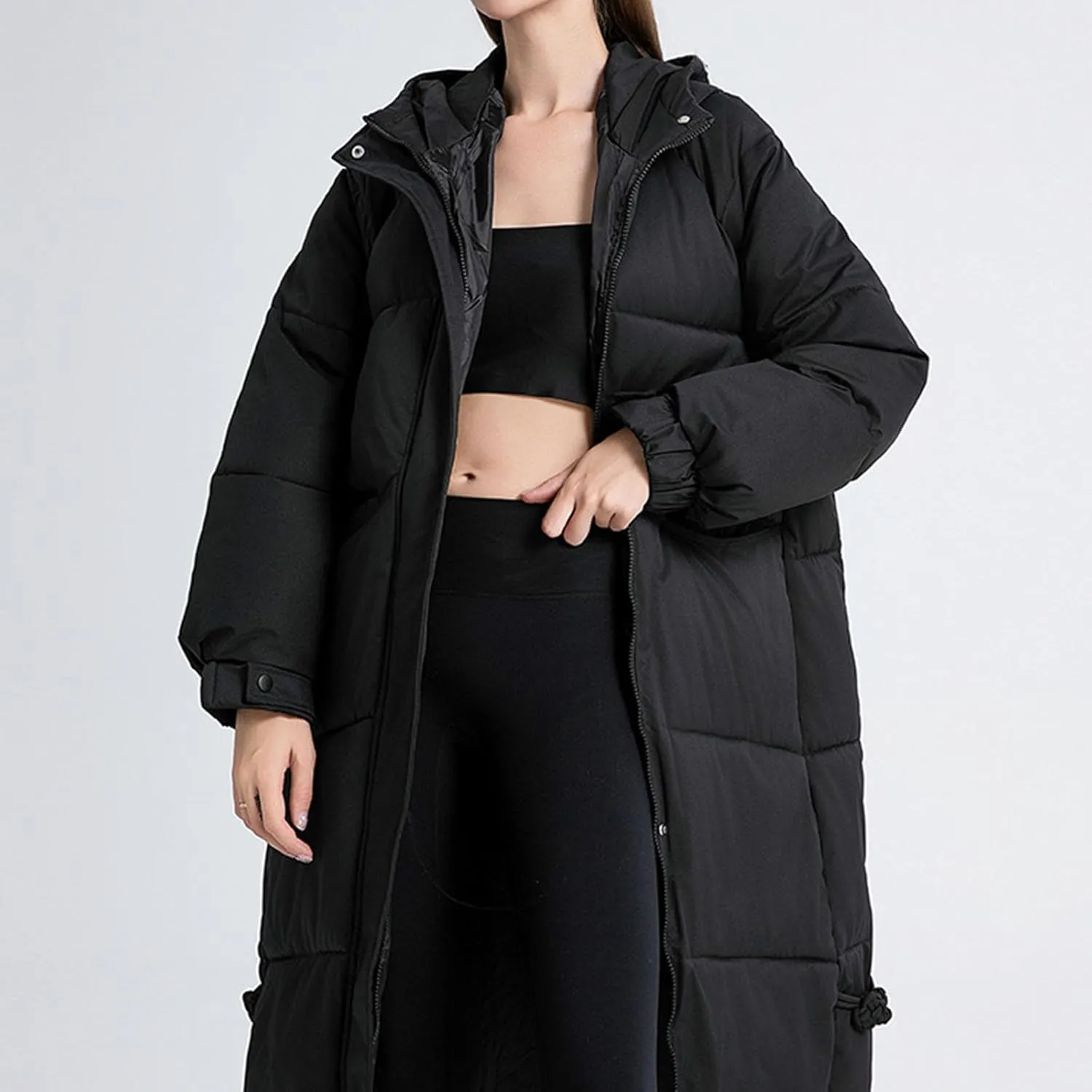Heavyweight Long Down Jacket for Women Thicken Oversized Outerwear with Faux Fur Hood Winter Fashion Warm Puffer Coat