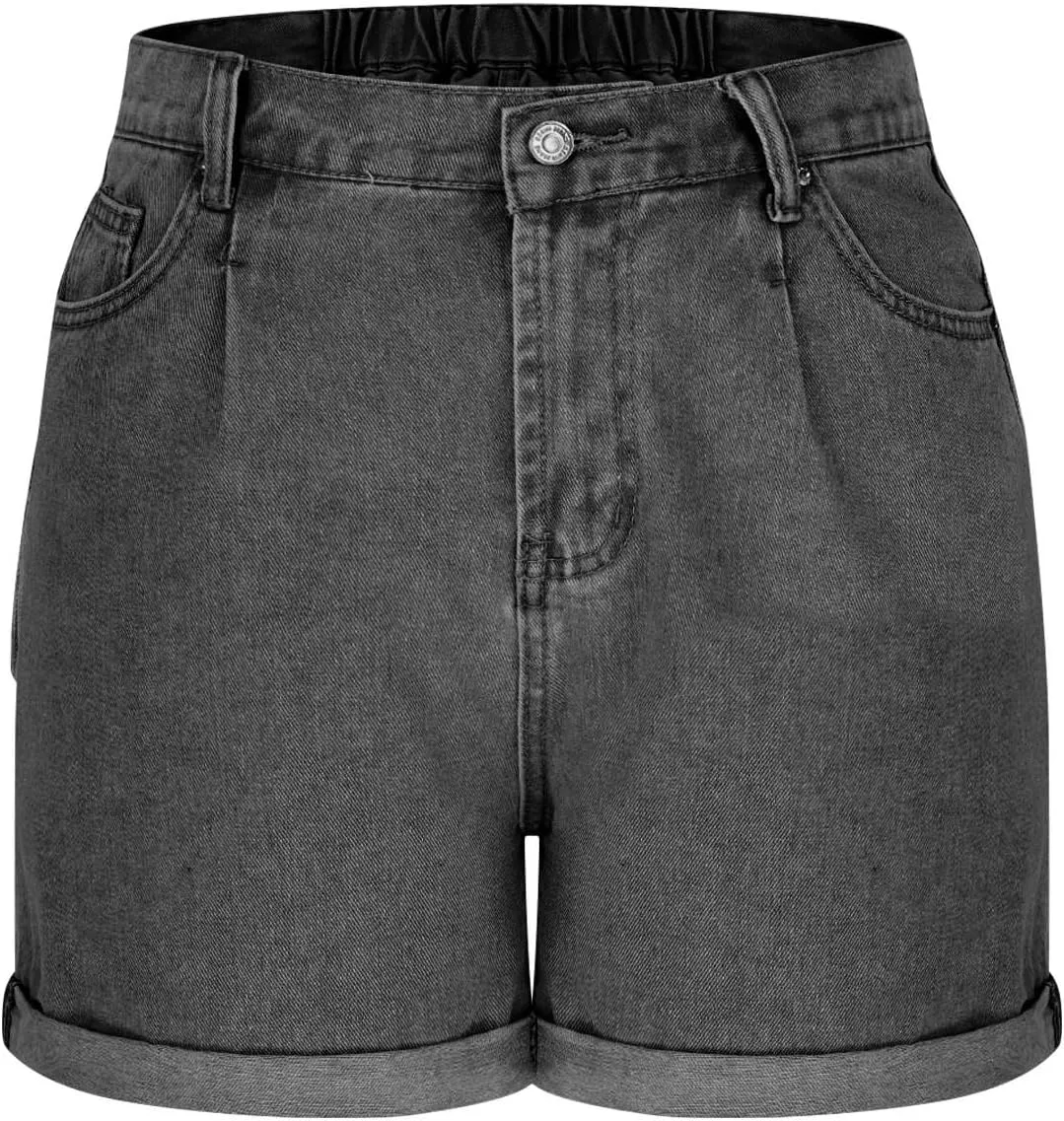 HGps8w Women's Wide Leg Rolled Hem Jean Shorts Trendy Casual 2025 Summer High Waisted Loose Denim Shorts with Pockets