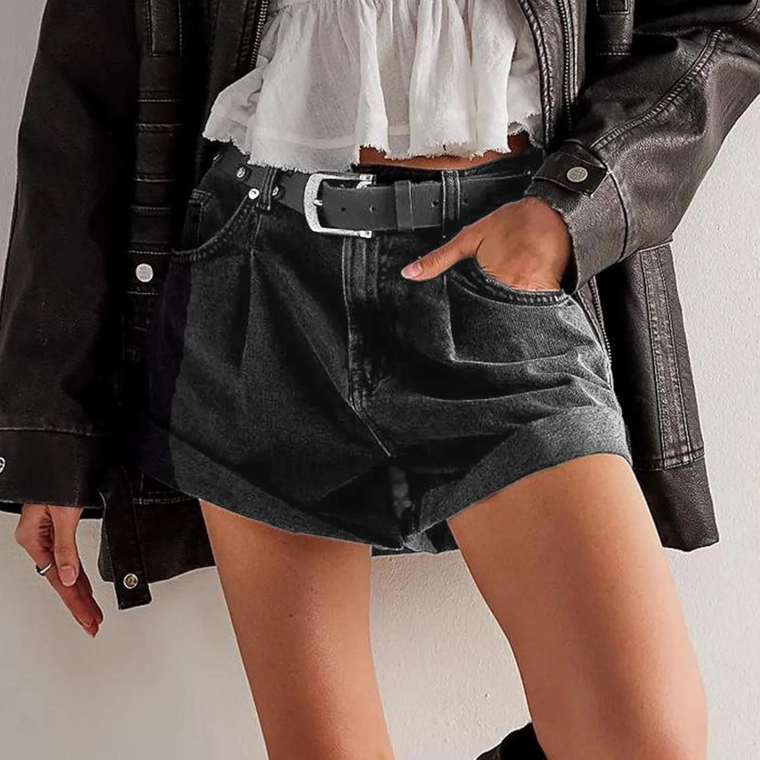 HGps8w Women's Wide Leg Rolled Hem Jean Shorts Trendy Casual 2025 Summer High Waisted Loose Denim Shorts with Pockets