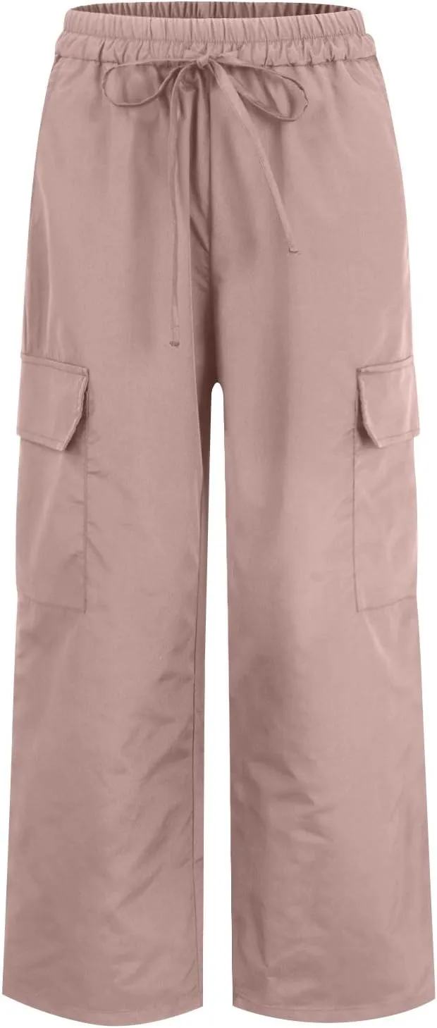High Waisted Cargo Pants Women Y2K Drawstring Baggy Trendy Trousers with Pockets Casual Sweatpants Streetwear