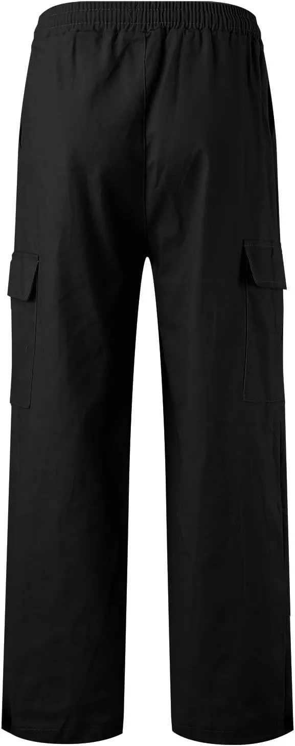 Hiking Pants Male Solid Color Multi Pocket Trousers Tether Athletic Loose Cargo Pants