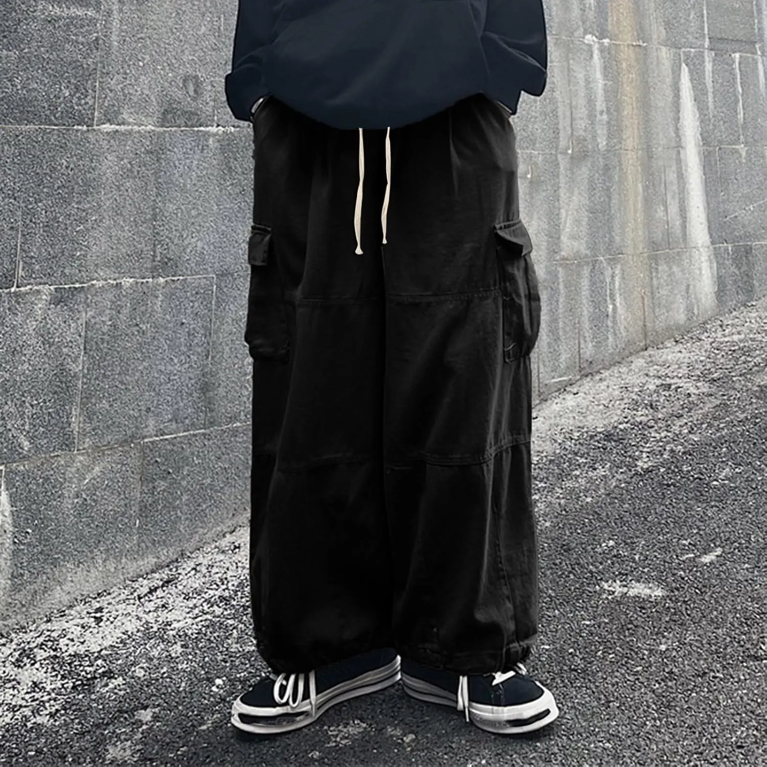 Hiking Pants Male Solid Color Multi Pocket Trousers Tether Athletic Loose Cargo Pants