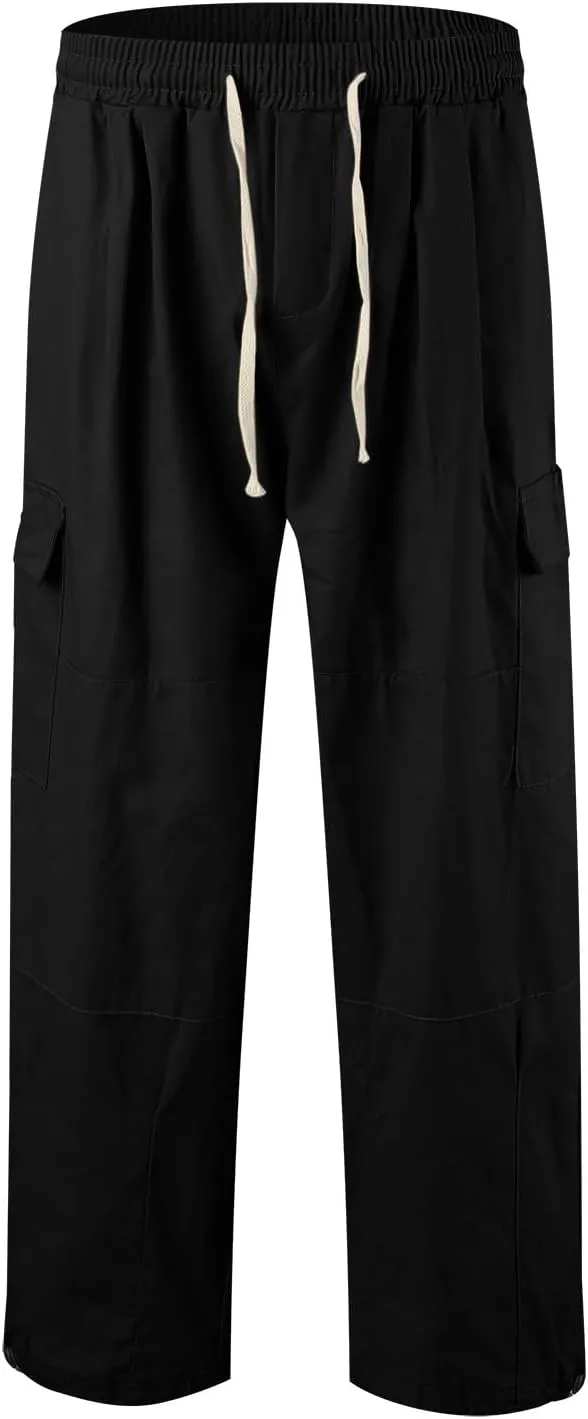 Hiking Pants Male Solid Color Multi Pocket Trousers Tether Athletic Loose Cargo Pants