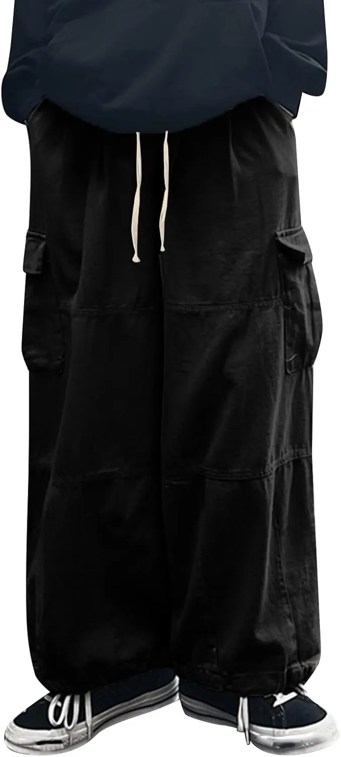Hiking Pants Male Solid Color Multi Pocket Trousers Tether Athletic Loose Cargo Pants