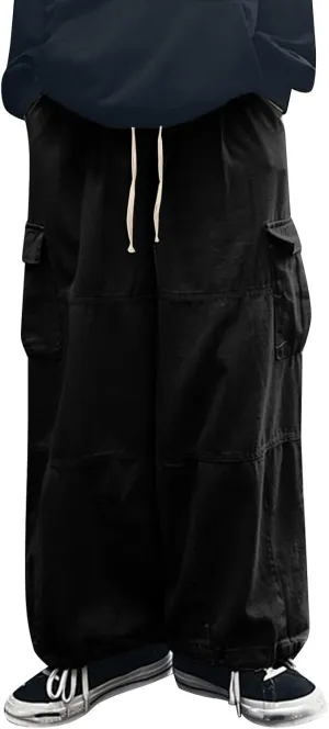 Hiking Pants Male Solid Color Multi Pocket Trousers Tether Athletic Loose Cargo Pants