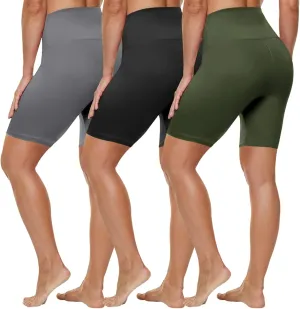 HLTPRO 3 Pack Plus Size Biker Shorts with Pockets for Women (S-4XL)- 8"/5"/3" High Waist Tummy Control Shorts for Yoga