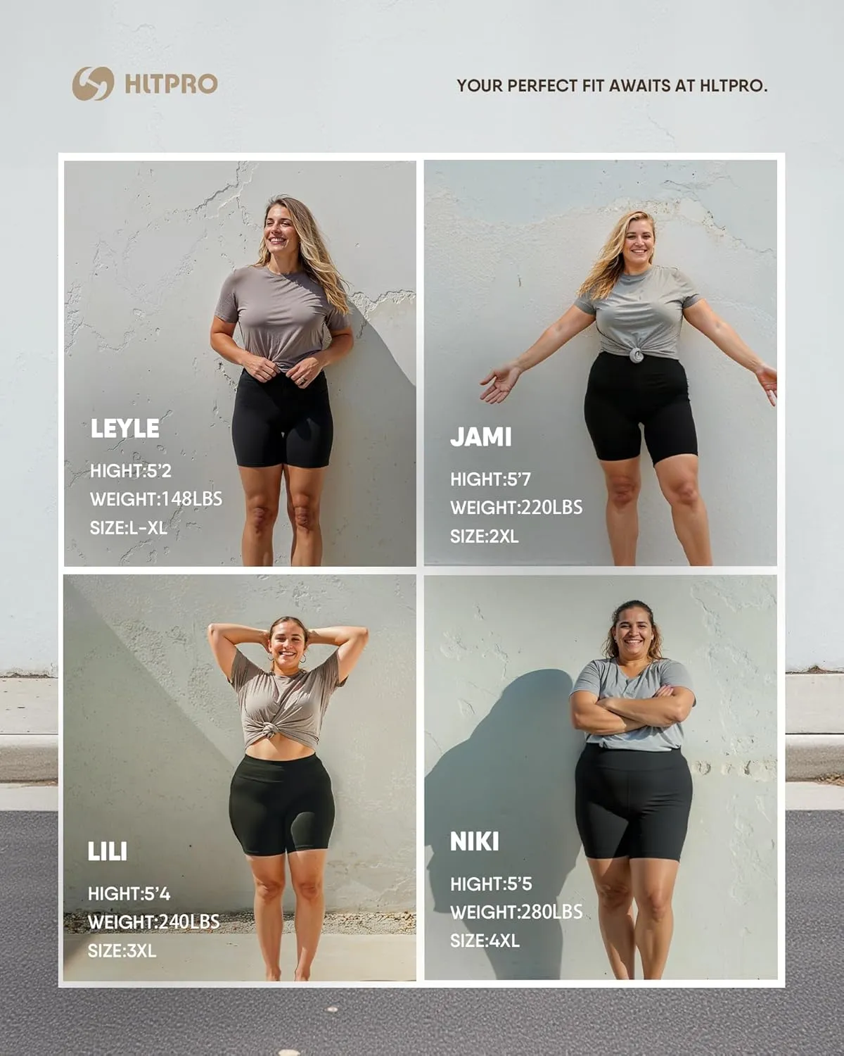 HLTPRO 3 Pack Plus Size Biker Shorts with Pockets for Women (S-4XL)- 8"/5"/3" High Waist Tummy Control Shorts for Yoga