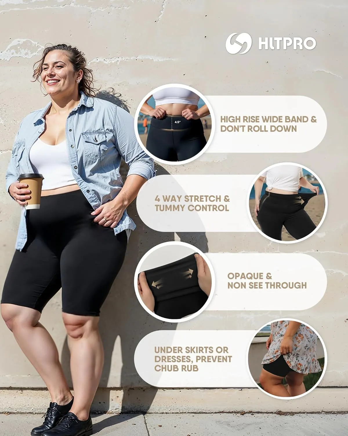 HLTPRO 3 Pack Plus Size Biker Shorts with Pockets for Women (S-4XL)- 8"/5"/3" High Waist Tummy Control Shorts for Yoga
