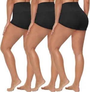 HLTPRO 3 Pack Plus Size Biker Shorts with Pockets for Women (S-4XL)- 8"/5"/3" High Waist Tummy Control Shorts for Yoga