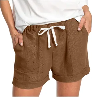 hlysgo Women's Eyelet Shorts Wide Leg High Waisted Drawstring Going Out Short 2025 Trendy Summer Casual Shorts with Pockets
