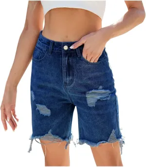 hlysgo Womens Jean Shorts Casual Summer Ripped High Waisted Denim Shorts Stretch Distressed Frayed Raw Hem Short Jeans