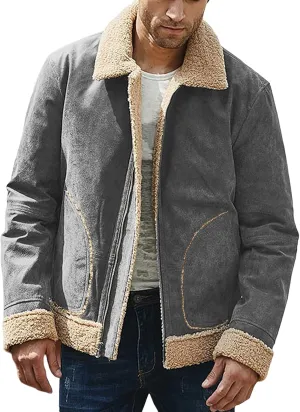 Jackets for Men Vintage Lightweight Suede Bomber Jackets Thicked Sherpa Fleece Lined Retro Varsity Coat Outwear Top