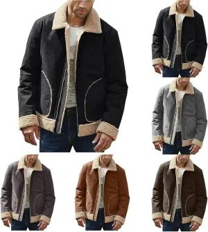 Jackets for Men Vintage Lightweight Suede Bomber Jackets Thicked Sherpa Fleece Lined Retro Varsity Coat Outwear Top