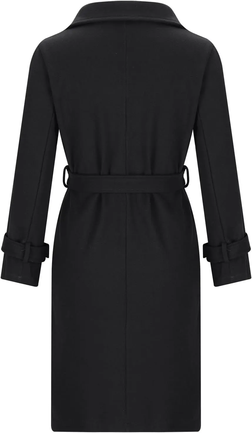 JOAU Women Elegant Notched Lapel Collar Double Breasted Regular Trench Coat Wool Blend Classic-Fit Overcoat Belted Pea Coat