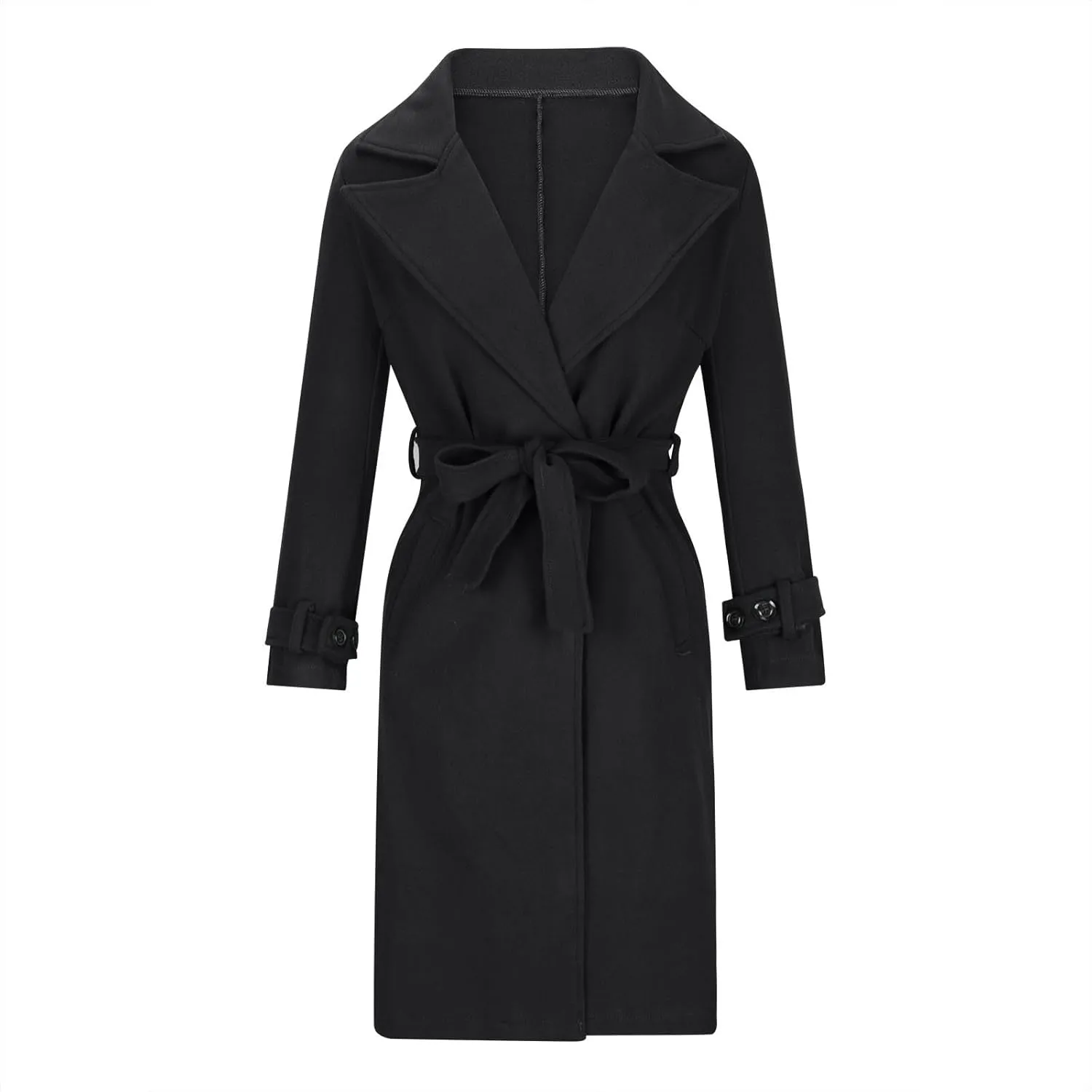 JOAU Women Elegant Notched Lapel Collar Double Breasted Regular Trench Coat Wool Blend Classic-Fit Overcoat Belted Pea Coat