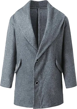 JOAU Women Single Breasted Lapel Pea Coat Casual Midi Long Work Office Business Overcoat Fashion Wool Blend Trench Coats